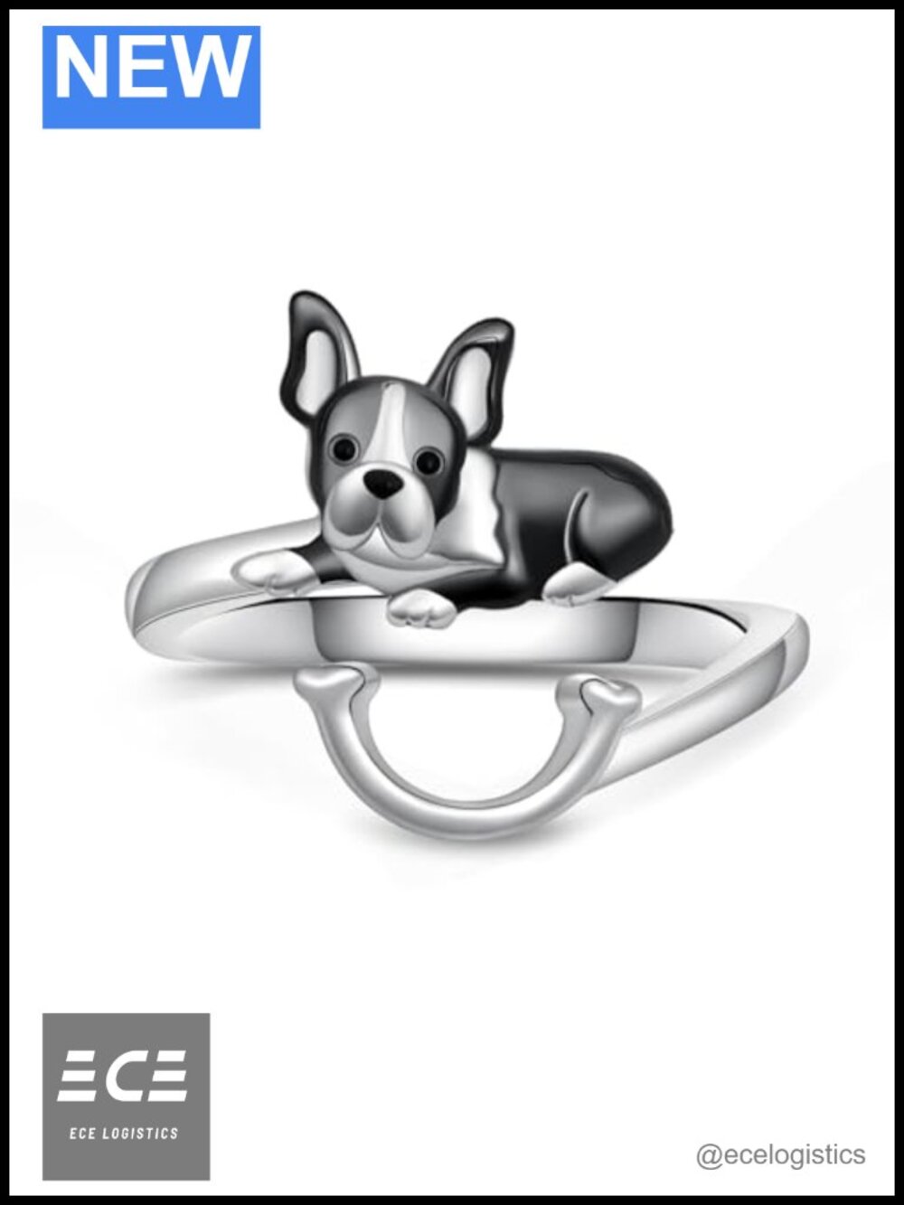 Sterling Silver Boston Terrier Ring Band Dog Jewelry Gift for Women
